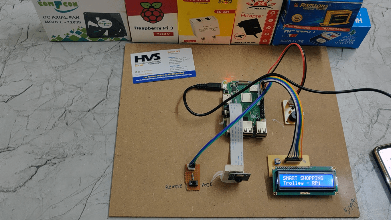 HVS-3285. IOT smart shopping trolley using raspberry pi.