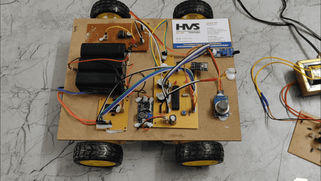 HVS-4205. IOT based spy robot with LASER gun and fire, gas leakage detection