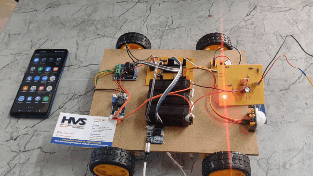 HVS-4554. Mobile phone controlled Live Human Being and Bomb Detecting Robot.