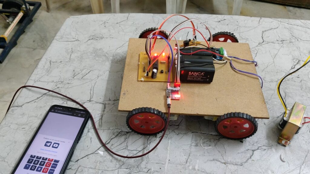 HVS-1085. Robotic car controlling using  DTMF with password protection