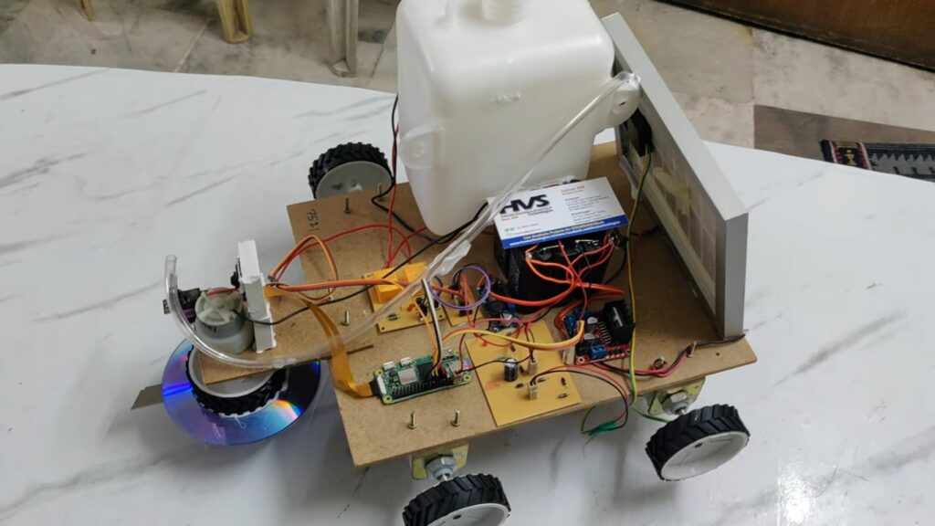 HVS-4825. Multi-Purpose Agriculture Robot with Pesticides Sprayer and Weed Cutter using Raspberry pi