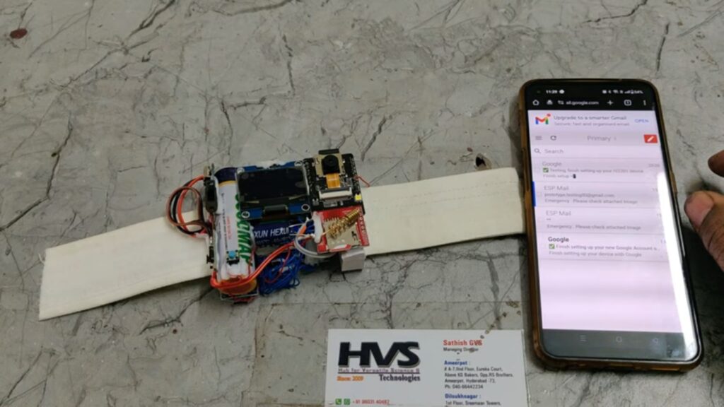 HVS-4772. Smart Wearable Device for Women Safety with Photo Email, GSM , GPS , ESP32CAM and Geo Fencing Alerts