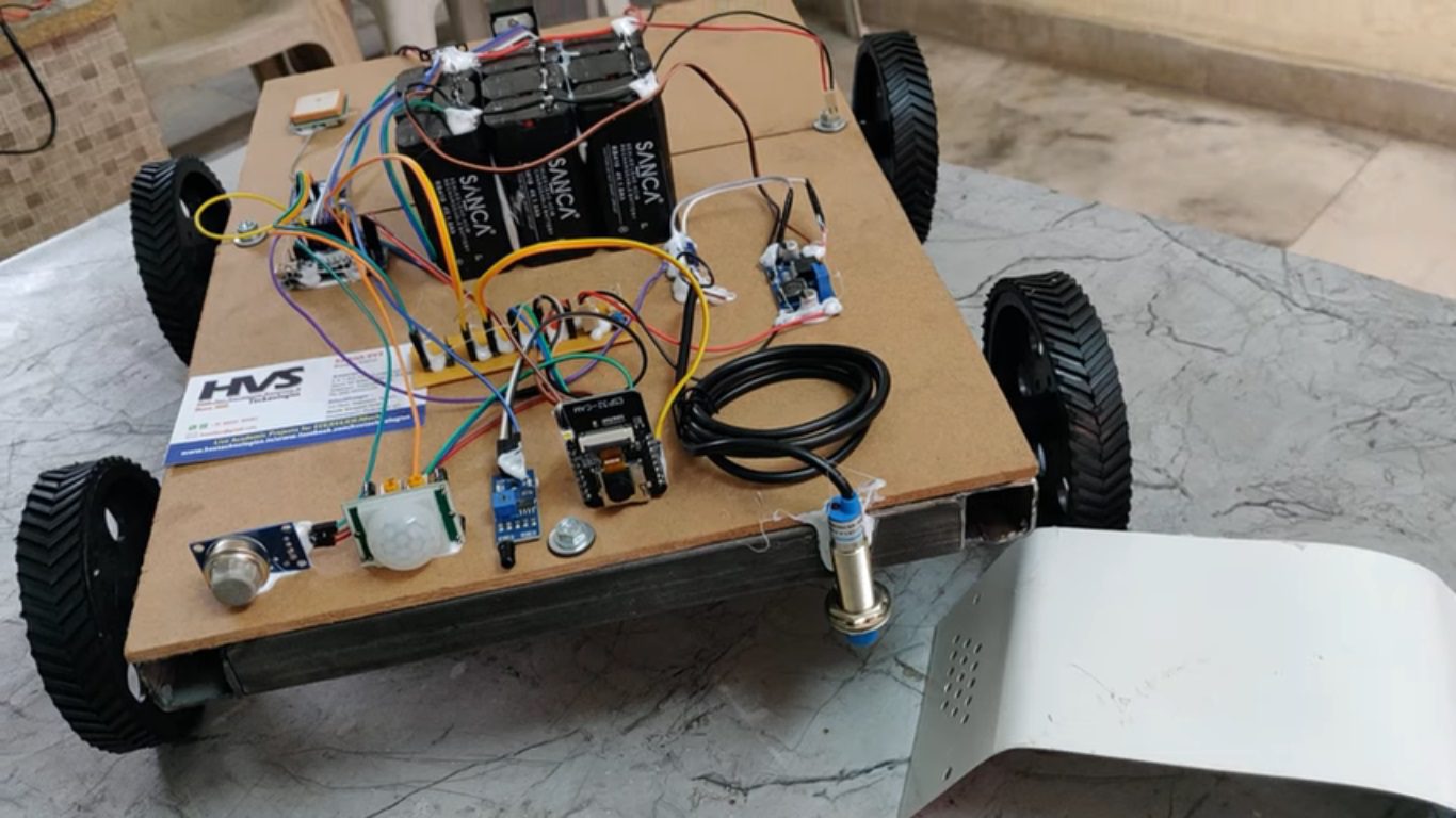 HVS-4781. Multipurpose Robot for military applications with Surveillance, Fire, Motion, Gas, GPS location
