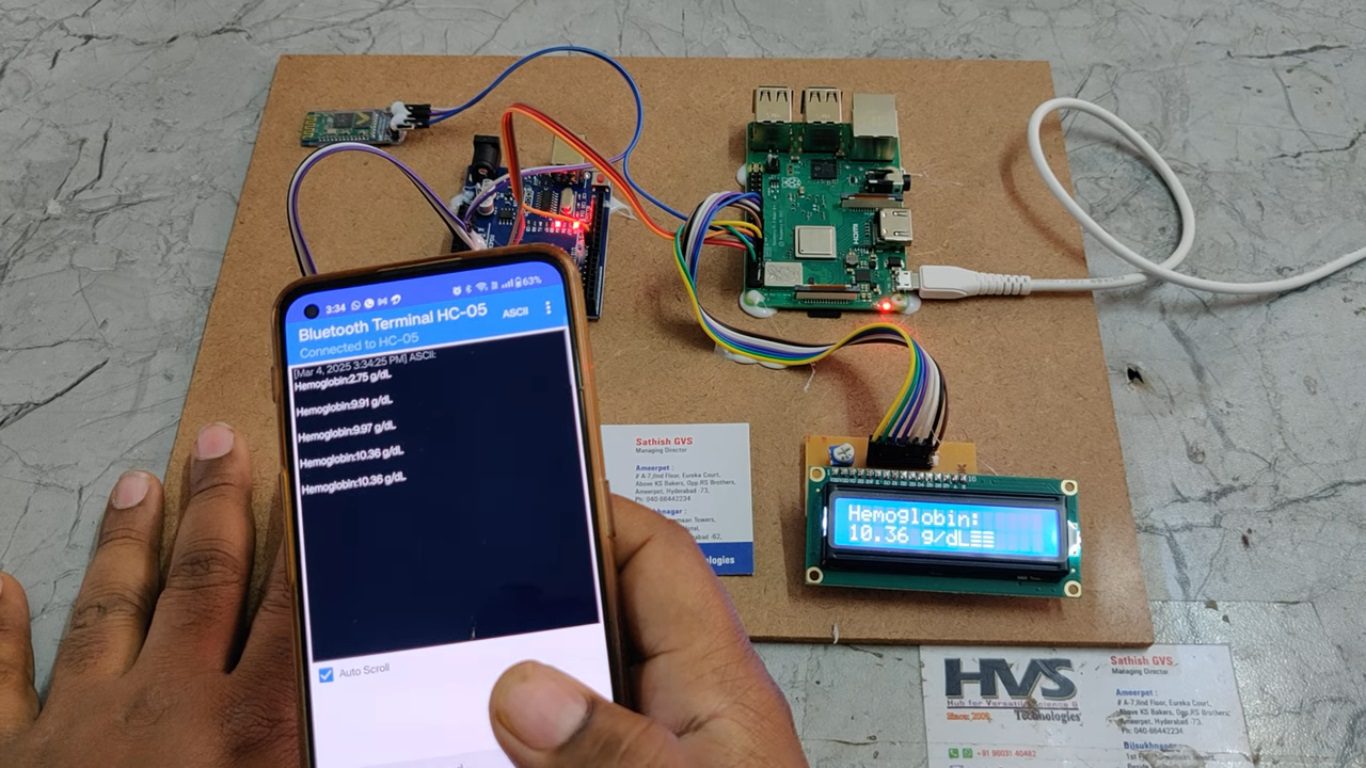 HVS-4777. Noninvasive Hemoglobin Sensing using ML Raspberry pi and Bluetooth.