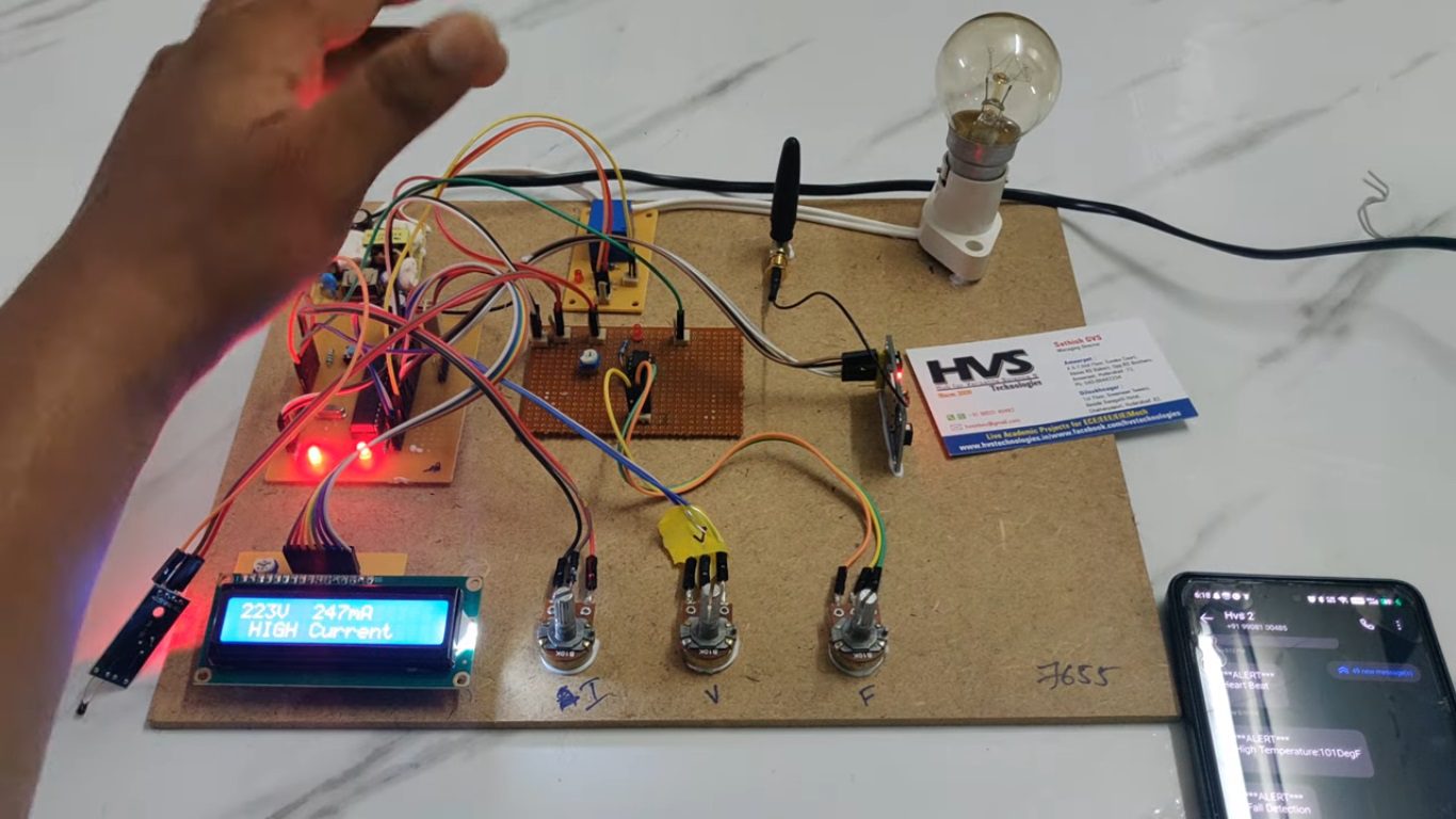 HVS-4824. Power Grid Failure Detection based on Sensing Frequency, Voltage, Current and Temperature with GSM