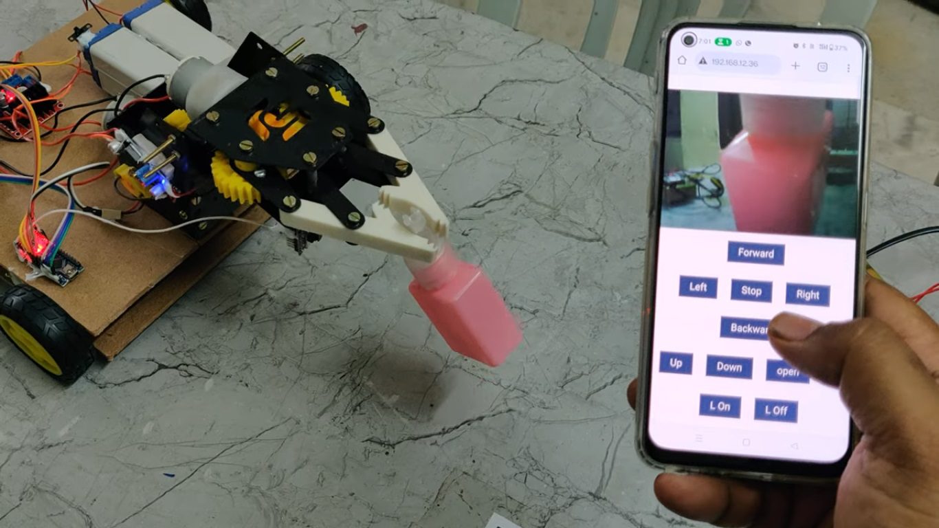 HVS-4769. Touchscreen based Remote control Pick and Place Robot with Surveillance