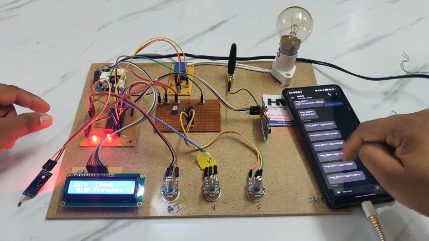 HVS-4824. Power Grid Failure Detection based on Sensing Frequency, Voltage, Current and Temperature with GSM