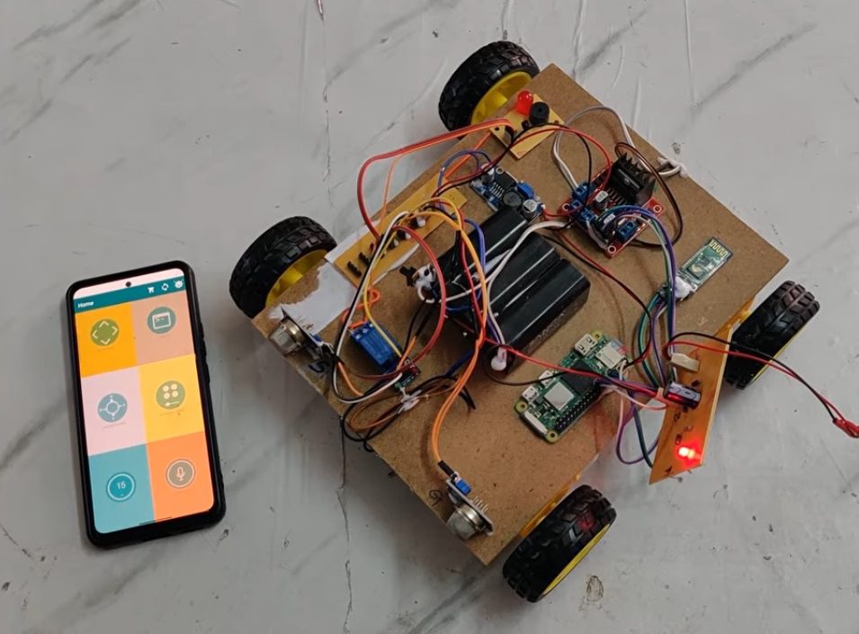 HVS-4907. Hand Gestured and Voice Control Four Wheel Robot 🤖 using Raspberry Pi with Gas,Smoke and metal