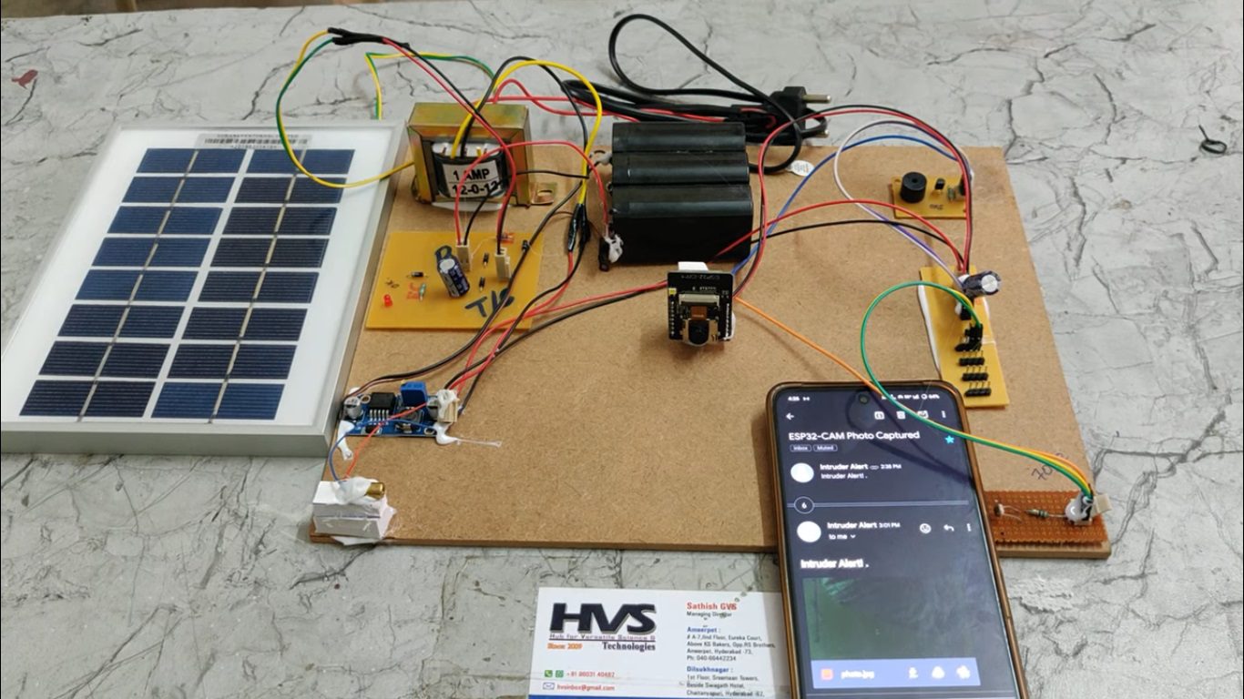 HVS-4899. Solar powered LASER security system for agriculture using ESP32CAM.