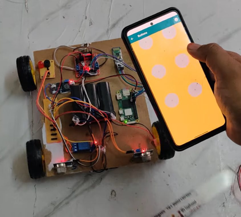 HVS-4907. Hand Gestured and Voice Control Four Wheel Robot 🤖 using Raspberry Pi with Gas,Smoke and metal
