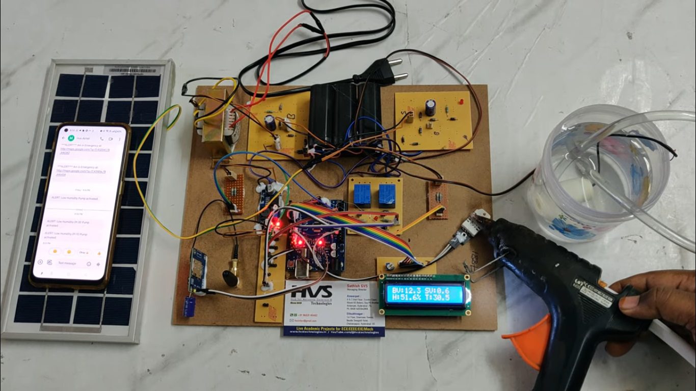HVS-4910. GSM based Autonomous Water Feeding Sky Farm with SMS alerts , Solar energy, DHT22