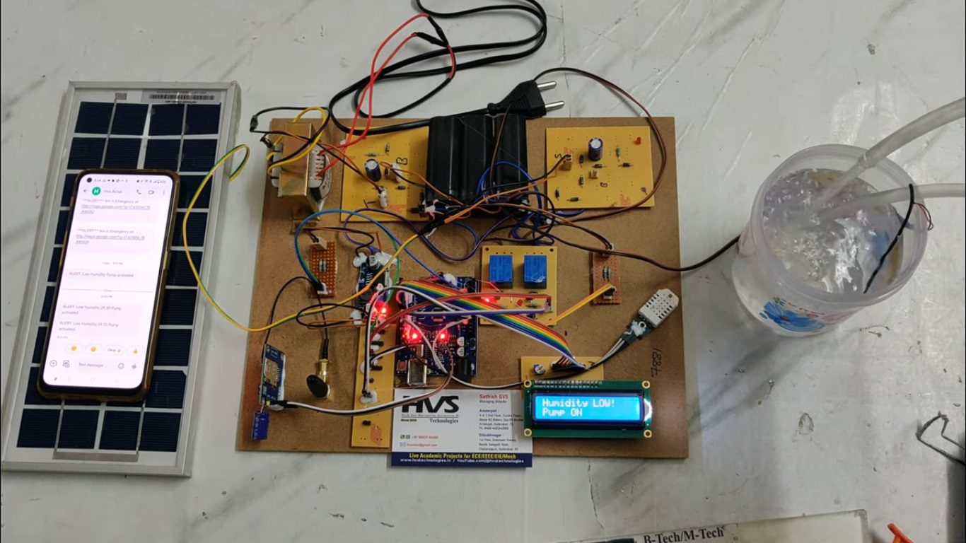 HVS-4910. GSM based Autonomous Water Feeding Sky Farm with SMS alerts , Solar energy, DHT22