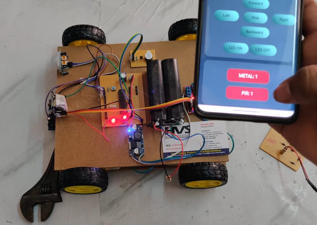 HVS-4941. IoT Surveillance Robot with Live Human being and Metal Detection Robot