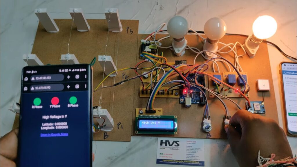 HVS-4960. IoT Transmission line Fault detection using Arduino with GPS, webpage monitoring and Thingspeak.