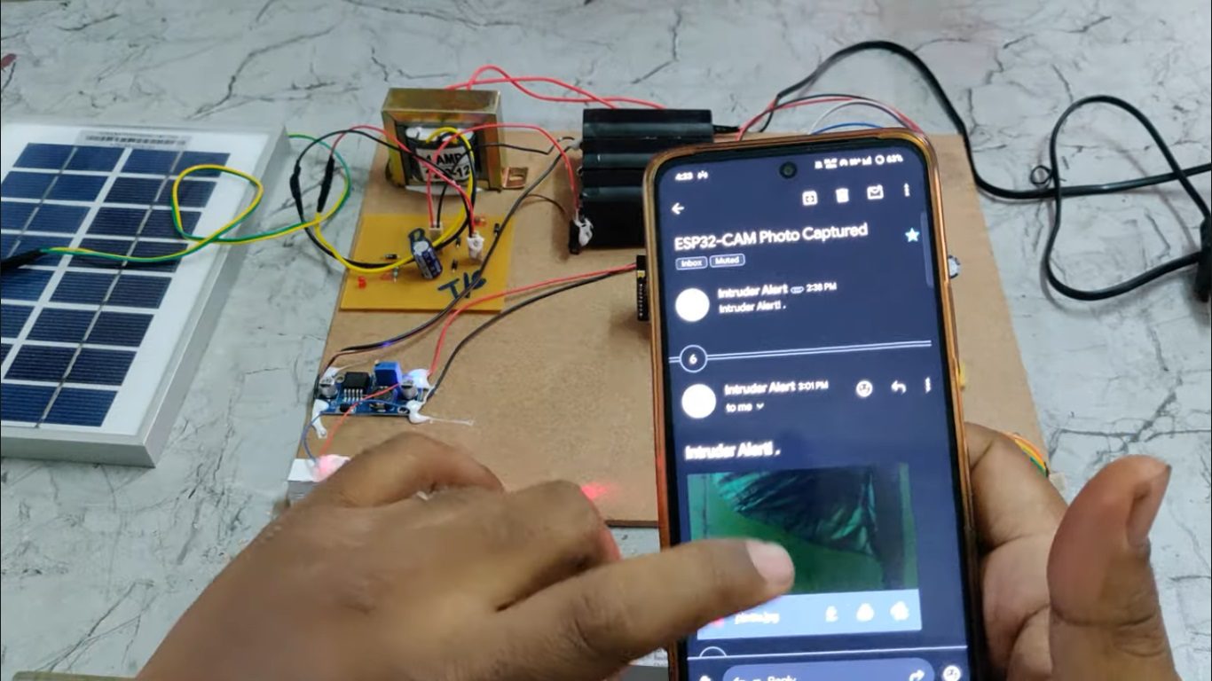 HVS-4899. Solar powered LASER security system for agriculture using ESP32CAM.