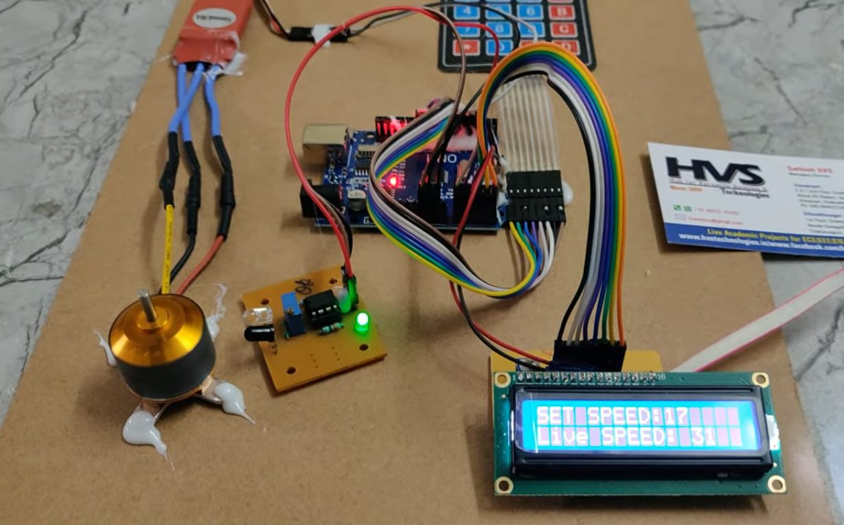 HVS-4909. BLCD Motor Speed Controlling Using Arduino UNO 4x4 keypad IR sensor.