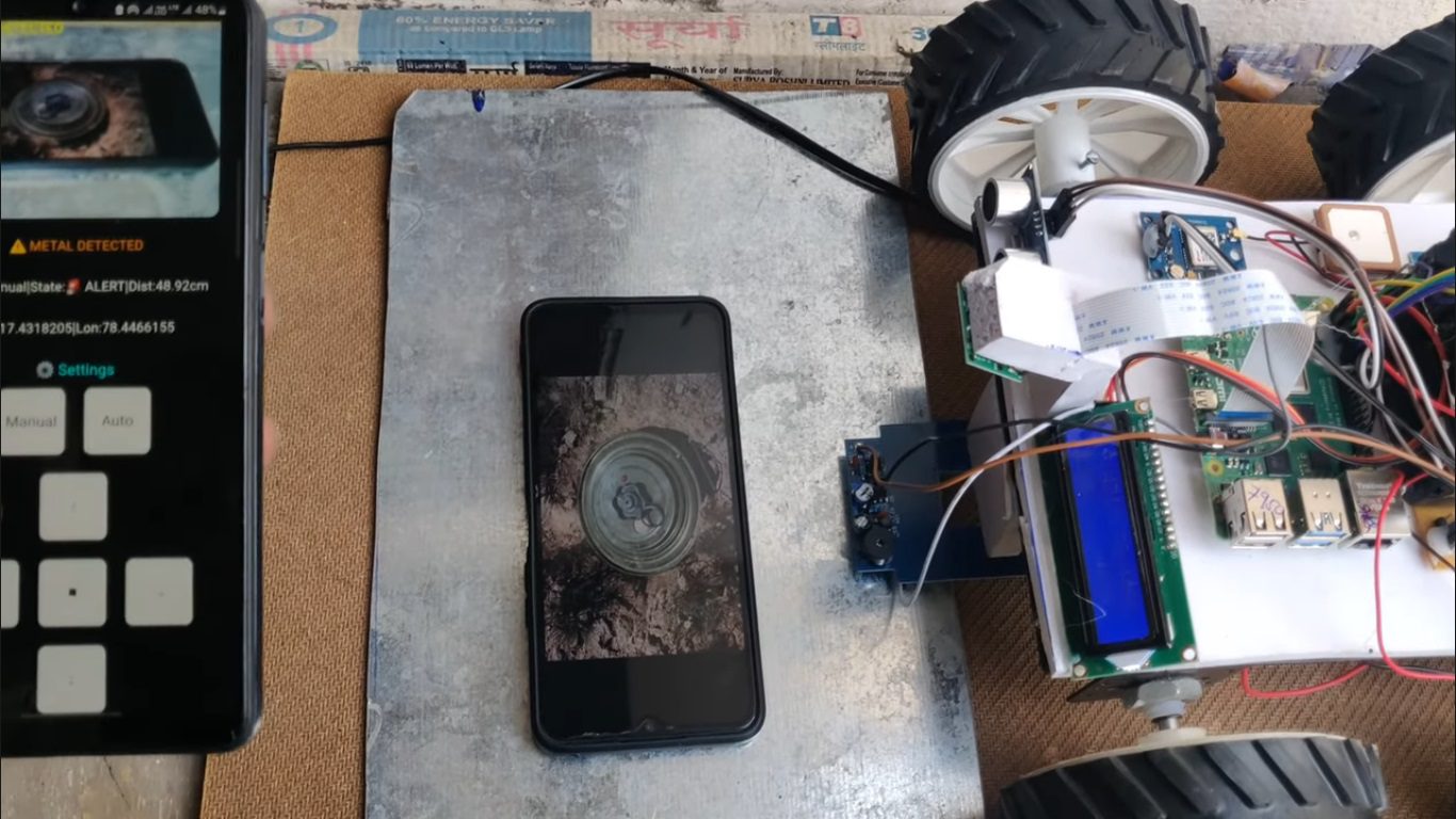 HVS-4935. AI YOLO V8 Integrated Landmine Detector Rover.