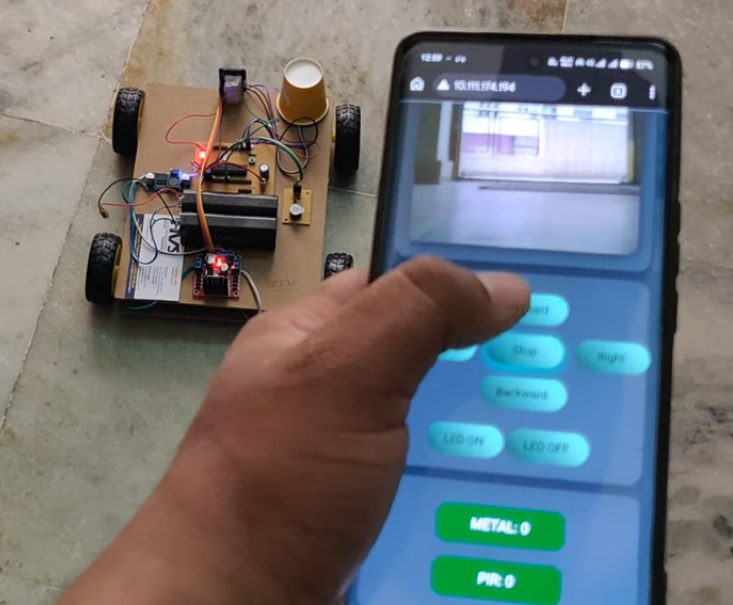 HVS-4941. IoT Surveillance Robot with Live Human being and Metal Detection Robot