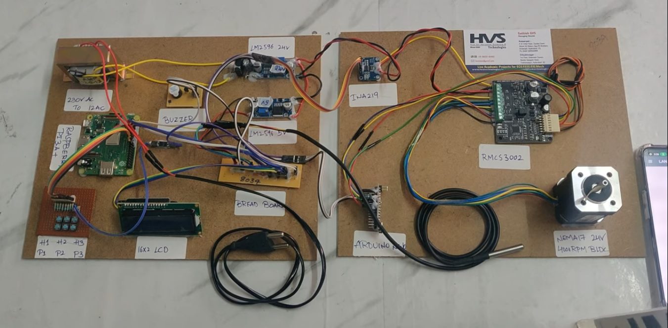 HVS-5040. Fault detection in BLDC Motor using Raspberry pi - NEMA17 24V 4000 RPM BLDC , RMCS-3002 Driver