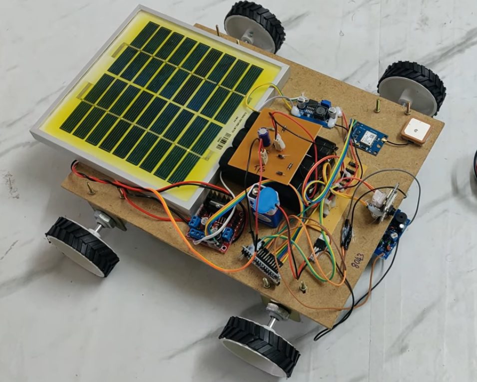 HVS-5041. Solar Power IoT-Based Web-Controlled Surveillance Robot with Live Streaming and Metal Detection