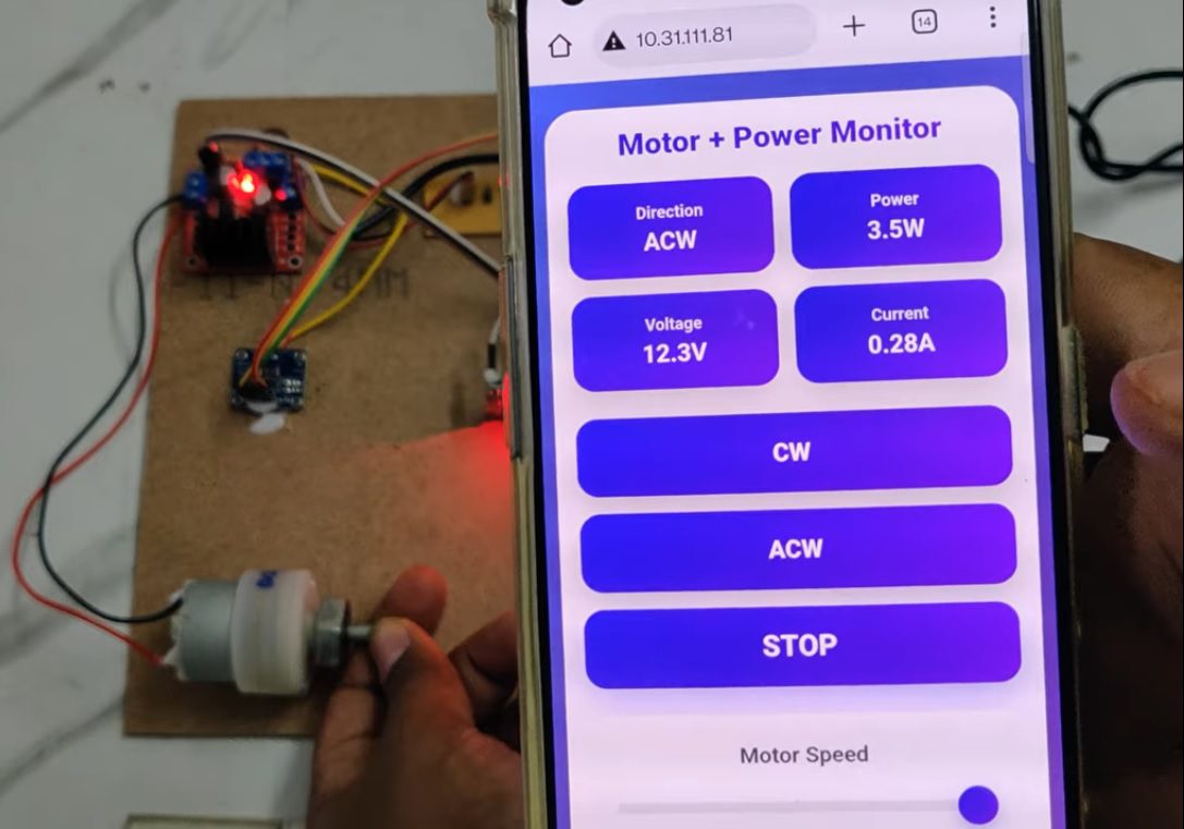 HVS-5075. IoT Speed & Direction control of DC Motor with Voltage, Current & Power monitoring - ESP32 INA219