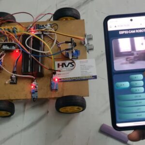 HVS-5053. Surveillance Rover - ESP32-CAM, DHT11, Vibration Sensor, Fire alerts through SMS