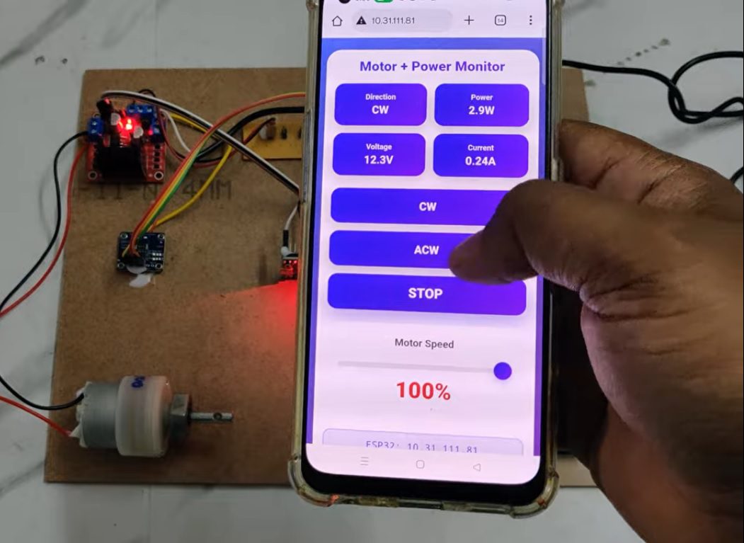 HVS-5075. IoT Speed & Direction control of DC Motor with Voltage, Current & Power monitoring - ESP32 INA219