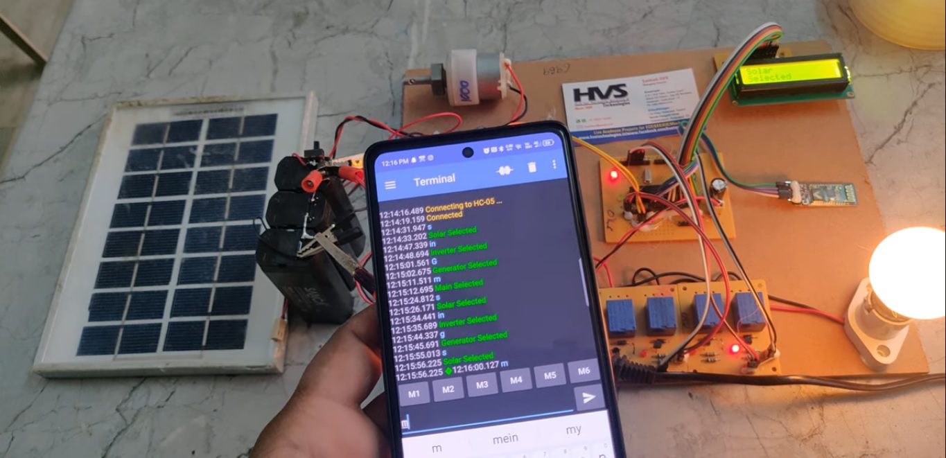 HVS-5086. Bluetooth Based Auto Power Supply Control From 4 Different Sources Using PIC Microcontroller