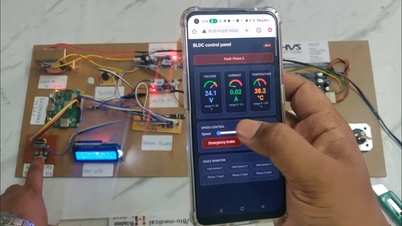 HVS-5040. Fault detection in BLDC Motor using Raspberry pi - NEMA17 24V 4000 RPM BLDC , RMCS-3002 Driver
