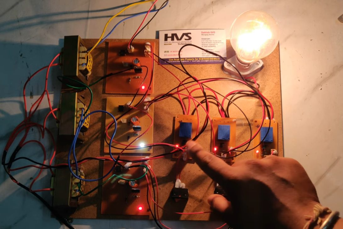 HVS-1004. Automatic active phase selector for 1 phase load from 3 phase using Logic gates