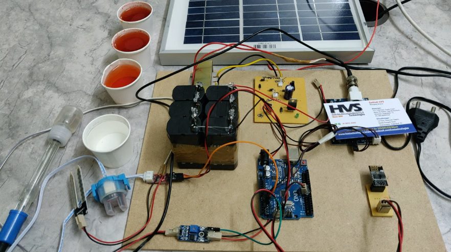 HVS-2775. Solar powered water quality monitoring pH Turbidity Conductivity Thingspeak.