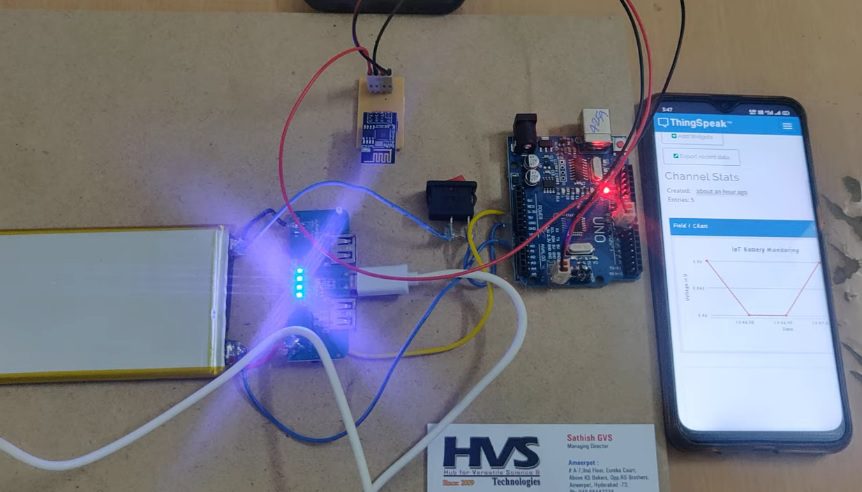 HVS-2820. IOT Battery monitoring system using Arduino and Thingspeak