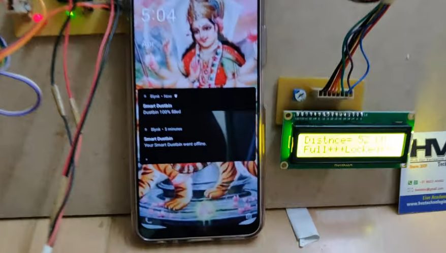 HVS-3095. Smart Dustbin Using ESP8266 Blynk App Notification.