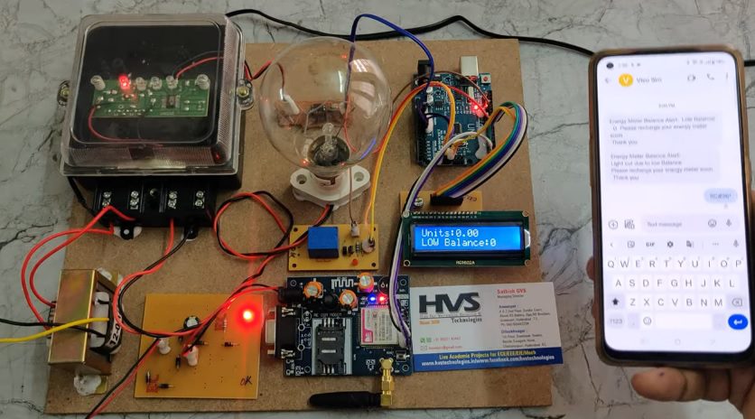 HVS-4261.Prepaid Energy meter using GSM and Arduino UNO.